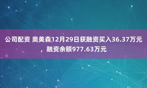 公司配资 奥美森12月29日获融资买入36.37万元，融资余额977.63万元